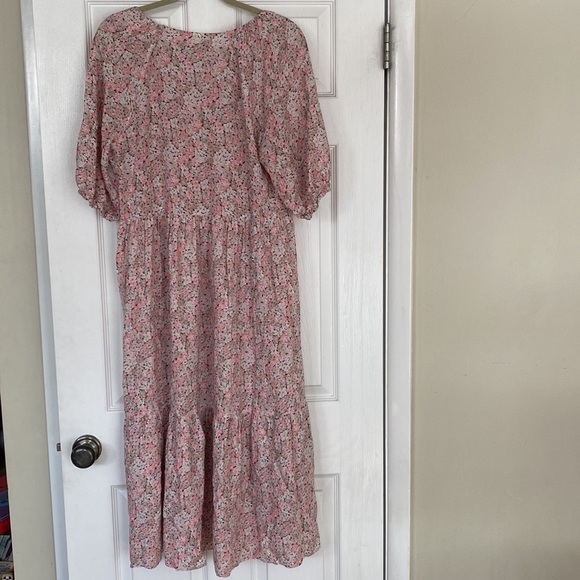H&M Pink Boho Floral Puff Sleeve Tiered Maxi Sundress  Small 💖2 for $30💖 - Picture 8 of 12